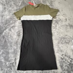 PatPat Colorblock Knit T-Shirt Dress Olive Gray Black 11-12Y